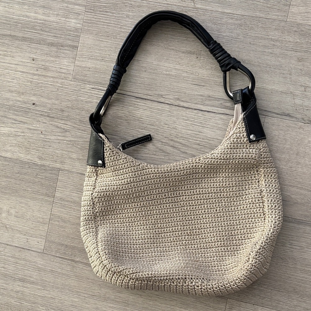 Chateau Beige Knit Hobo Bag with Black Accents